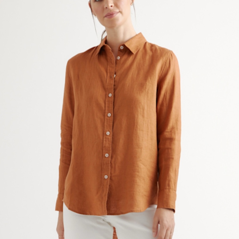 RARE Quince Terracotta 100% European Linen Long Sleeve Shirt